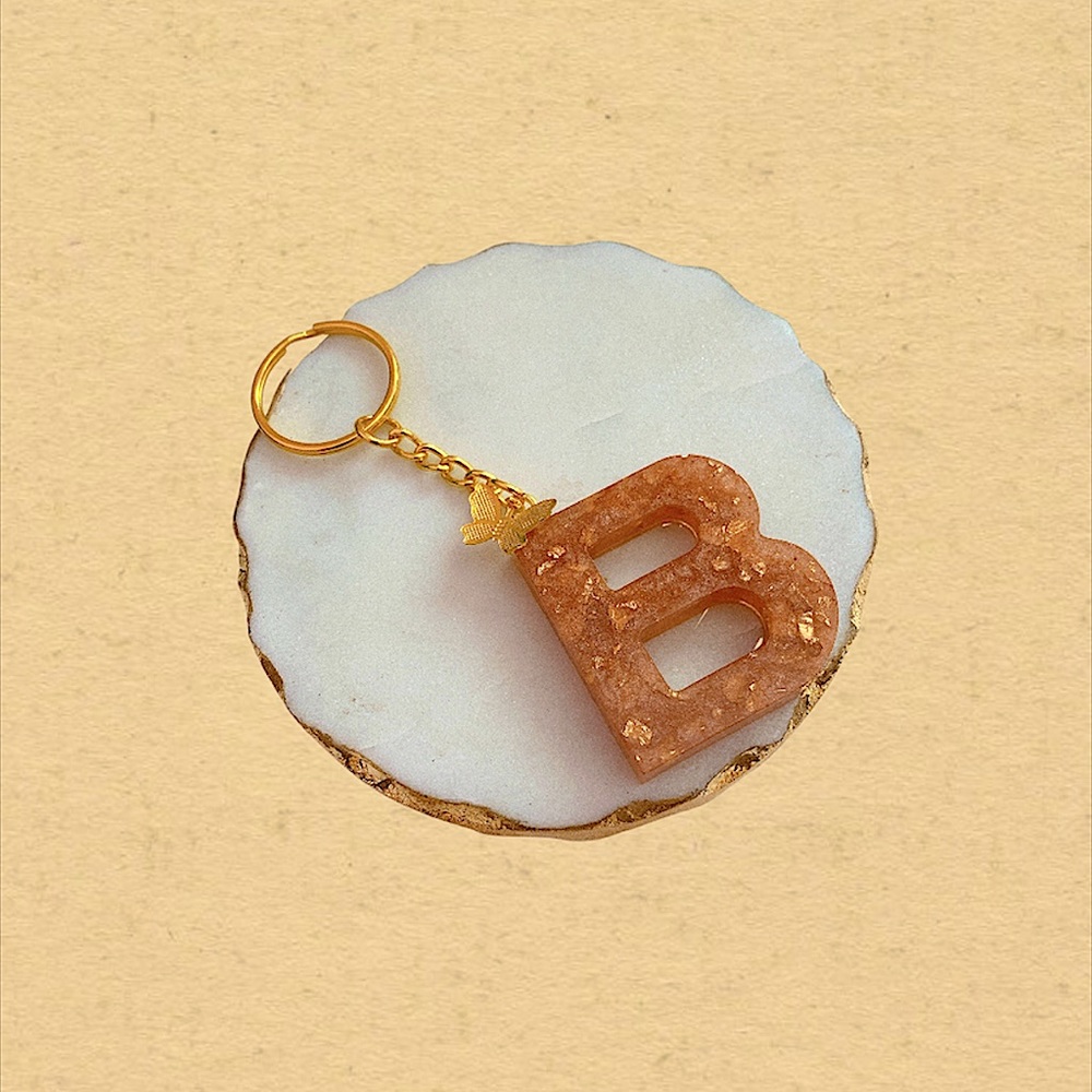 Custom Letter “B” Butterfly Key Chain - Peach Gold